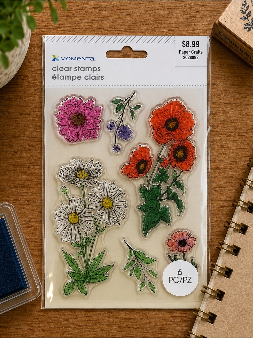 Momenta Floral Clear Stamps 6 Piece Flower Garden Botanical Crafting Set